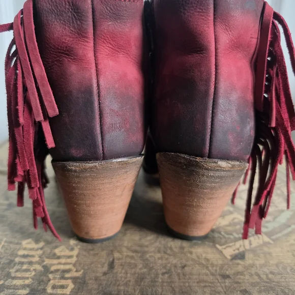 LIBERTY Black Red Fringe Open-Toe Ankle Booties - Picture 7 of 9